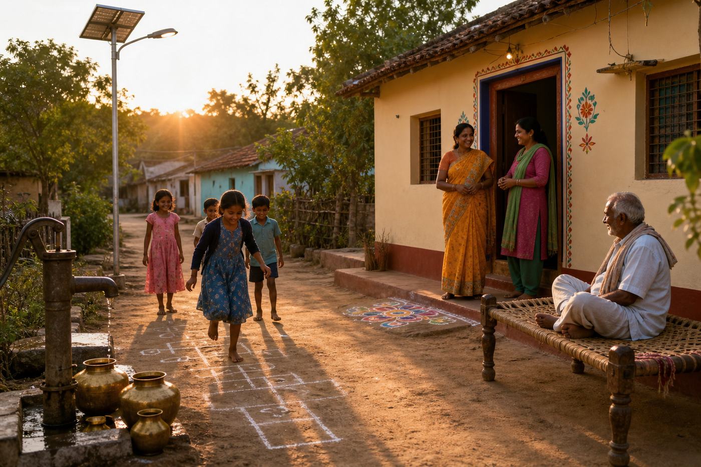 A village lane at dusk — self-reliance looks like this.